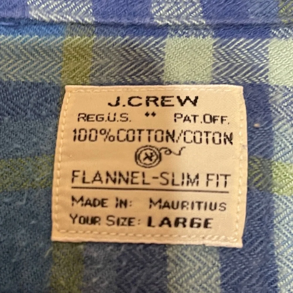 J. Crew Blue Green Flannel Slim Fit Button Down Shirt‎ Men’s Large